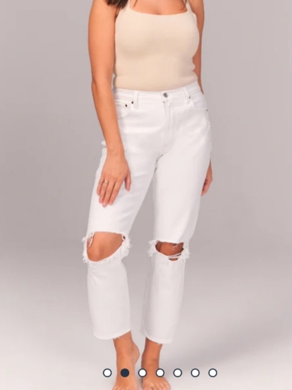 Women’s ABERCROMBIE & FITCH Curve Love High Rise Mom White Distressed Jeans-Sz 6